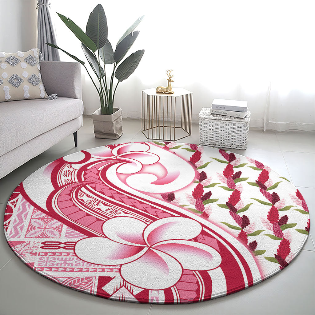 Samoa Teuila Round Carpet White Samoan Siapo Motifs
