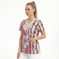 Samoa Teuila Scrub Top White Samoan Siapo Motifs