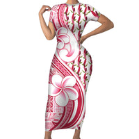 Samoa Teuila Short Sleeve Bodycon Dress White Samoan Siapo Motifs