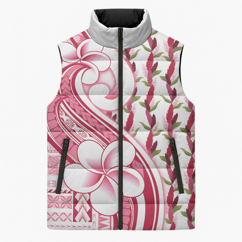Samoa Teuila Sleeveless Puffer Jacket White Samoan Siapo Motifs
