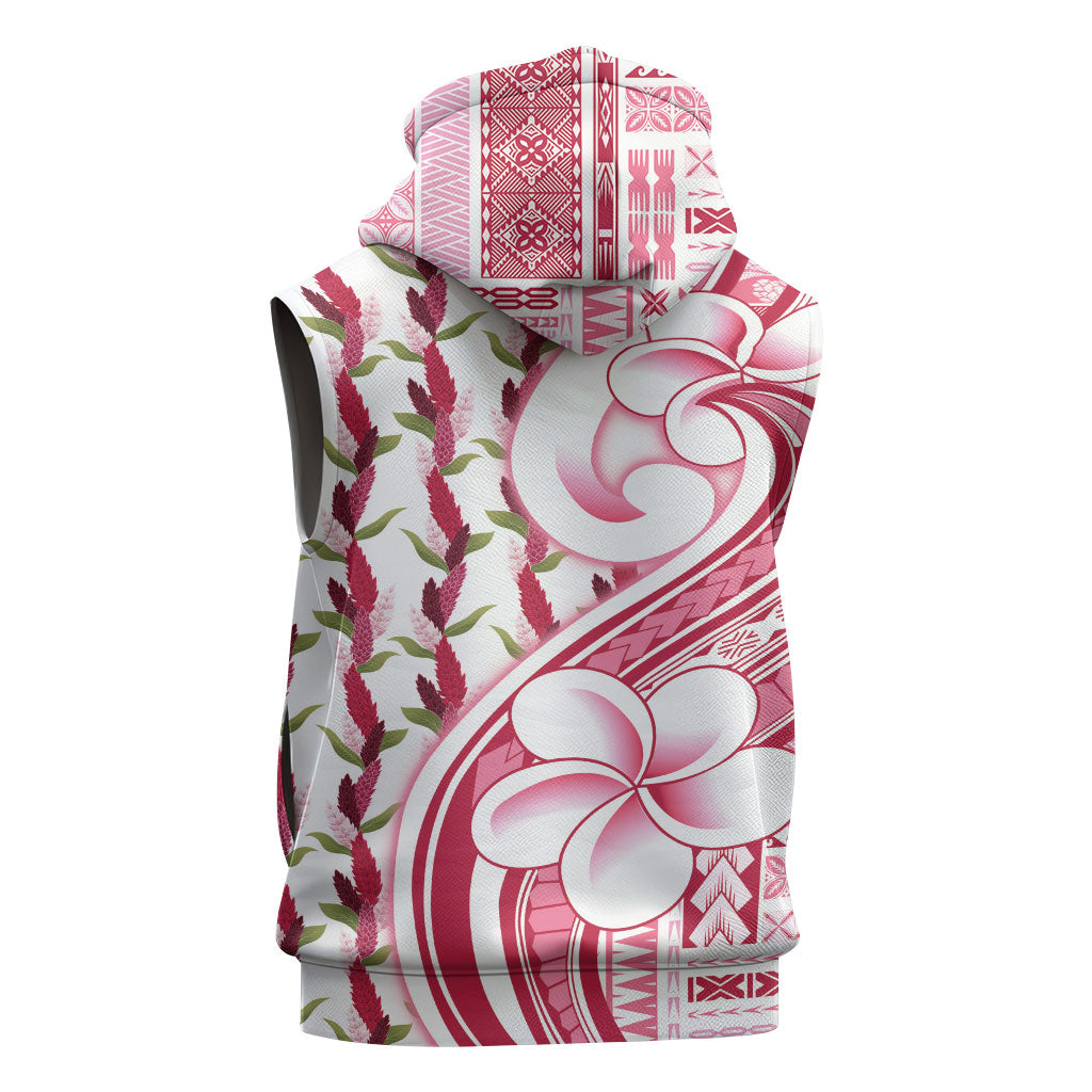 Samoa Teuila Sleeveless Zip Hoodie White Samoan Siapo Motifs