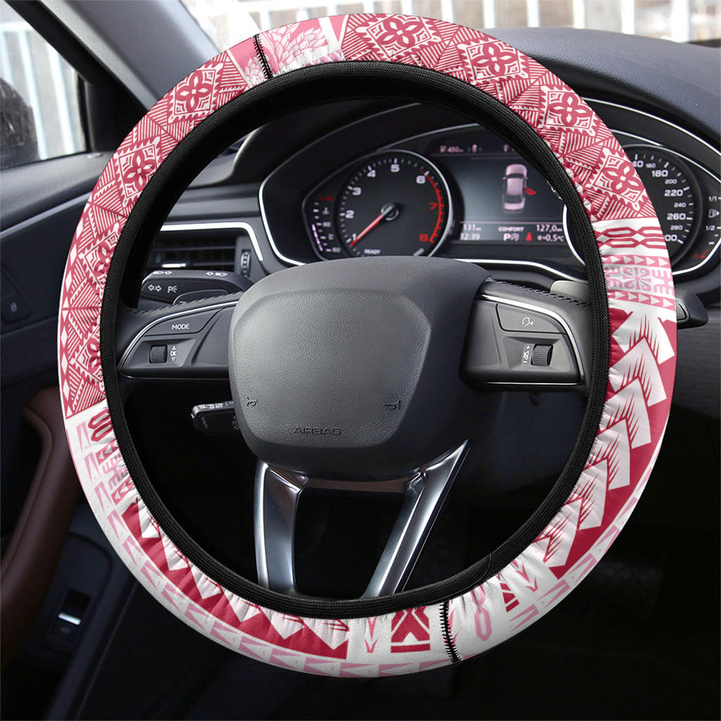 Samoa Teuila Steering Wheel Cover White Samoan Siapo Motifs