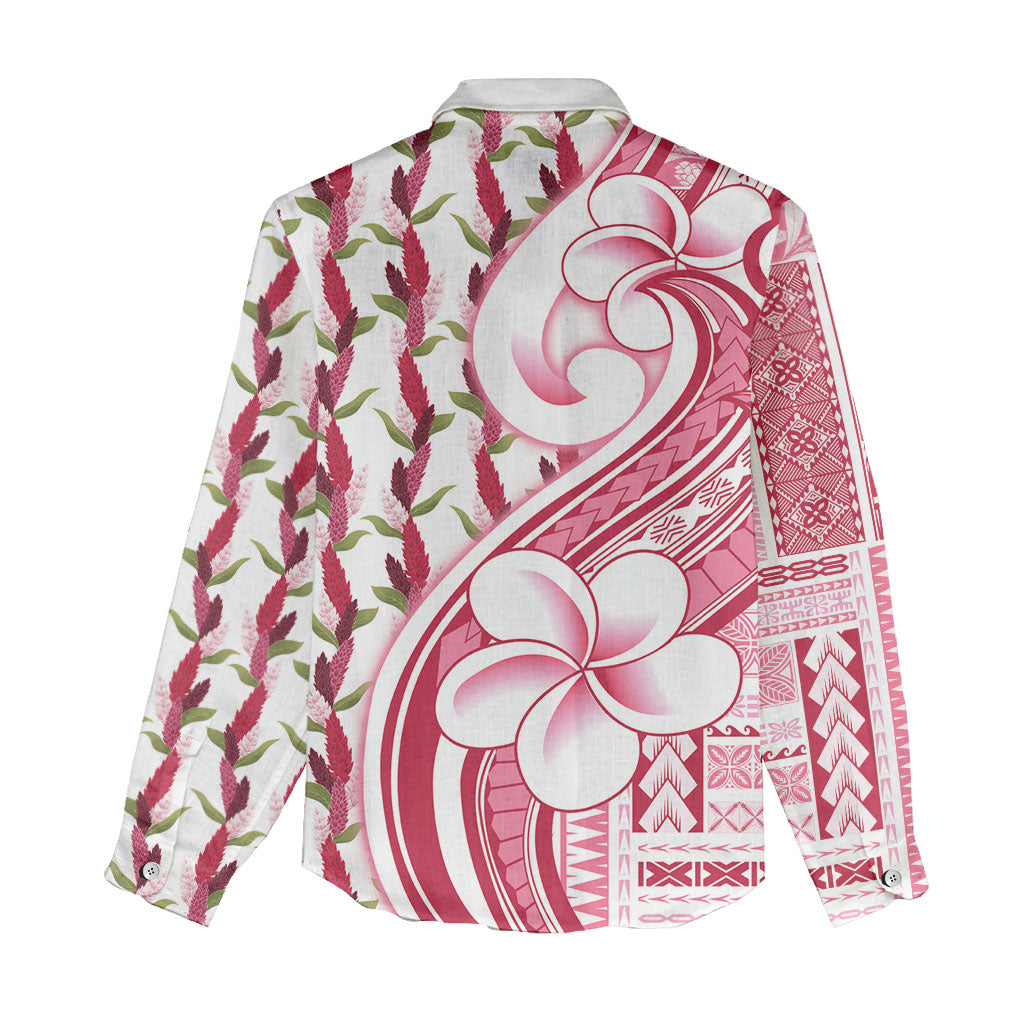 Samoa Teuila Women Casual Shirt White Samoan Siapo Motifs