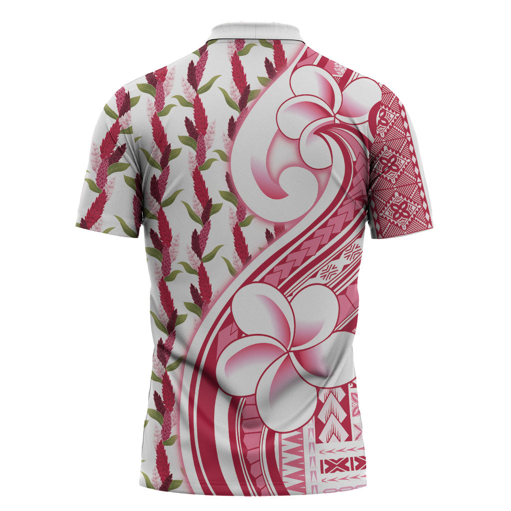 Samoa Teuila Zipper Polo Shirt White Samoan Siapo Motifs
