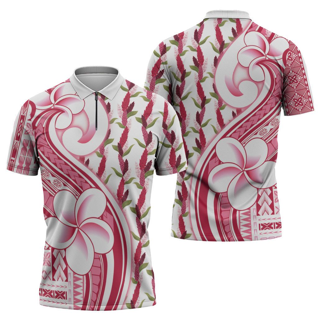 Samoa Teuila Zipper Polo Shirt White Samoan Siapo Motifs