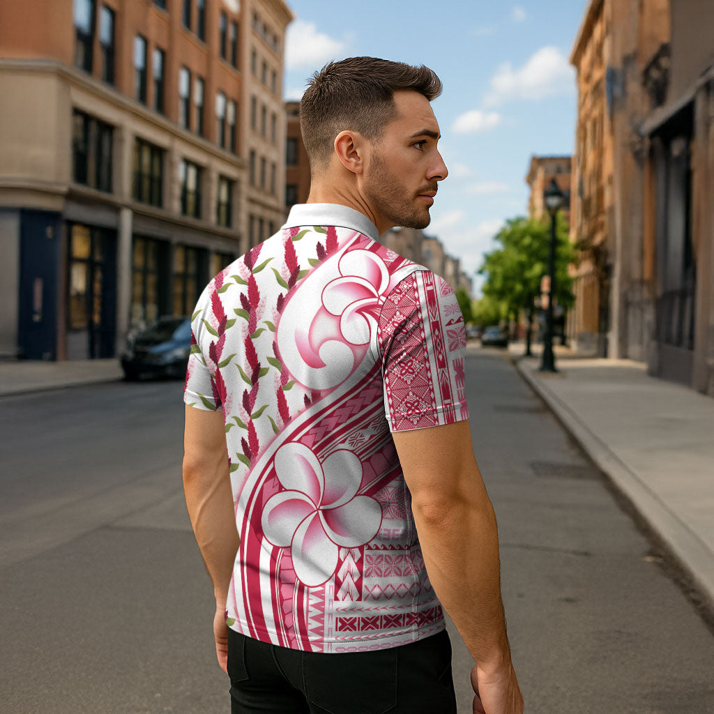 Samoa Teuila Zipper Polo Shirt White Samoan Siapo Motifs