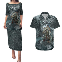 Hawaii Mo'o Lizard God Couples Matching Puletasi and Hawaiian Shirt Polynesian Style