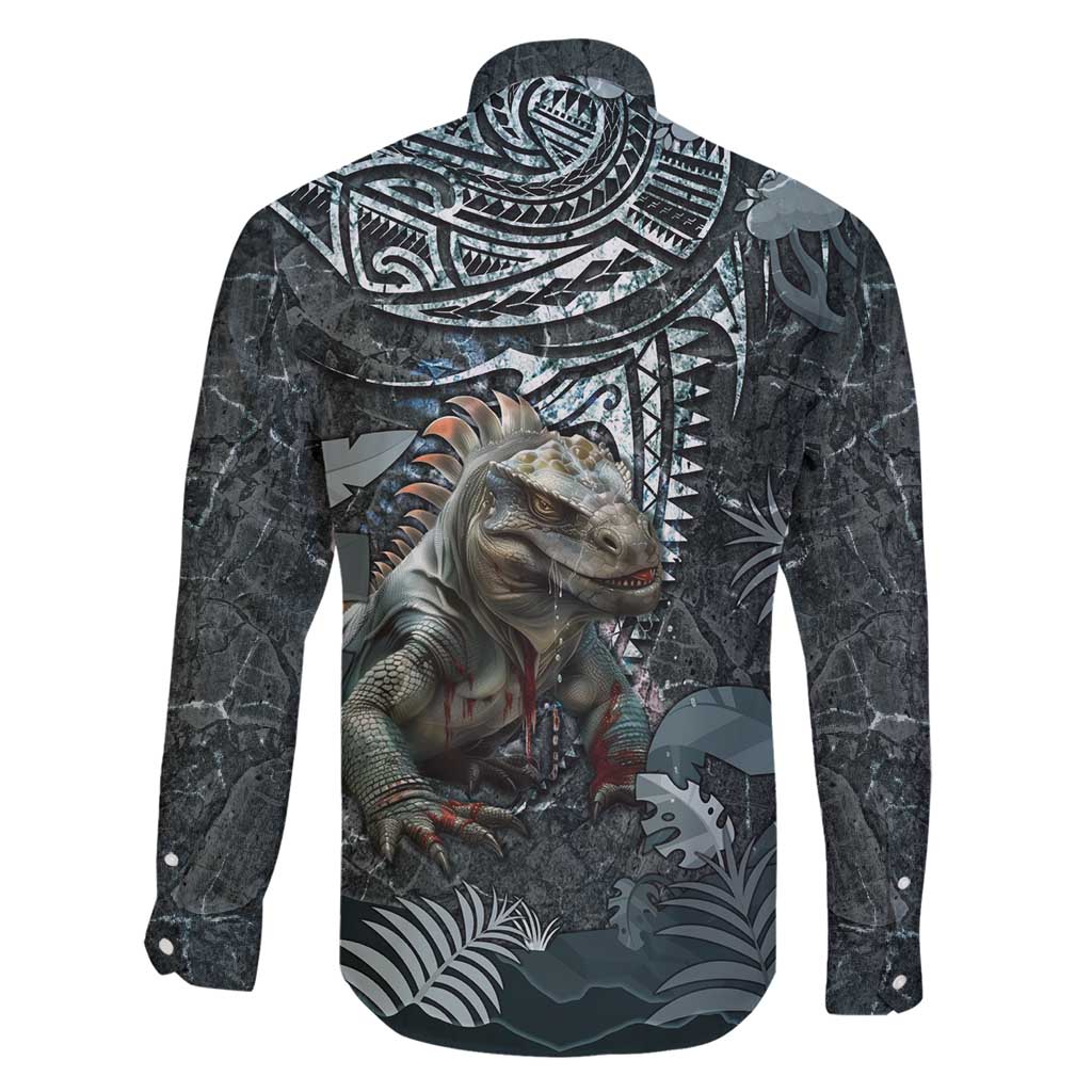 Hawaii Mo'o Lizard God Family Matching Long Sleeve Bodycon Dress and Hawaiian Shirt Polynesian Style