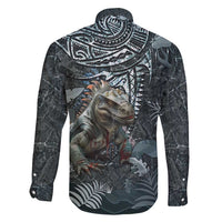 Hawaii Mo'o Lizard God Family Matching Long Sleeve Bodycon Dress and Hawaiian Shirt Polynesian Style