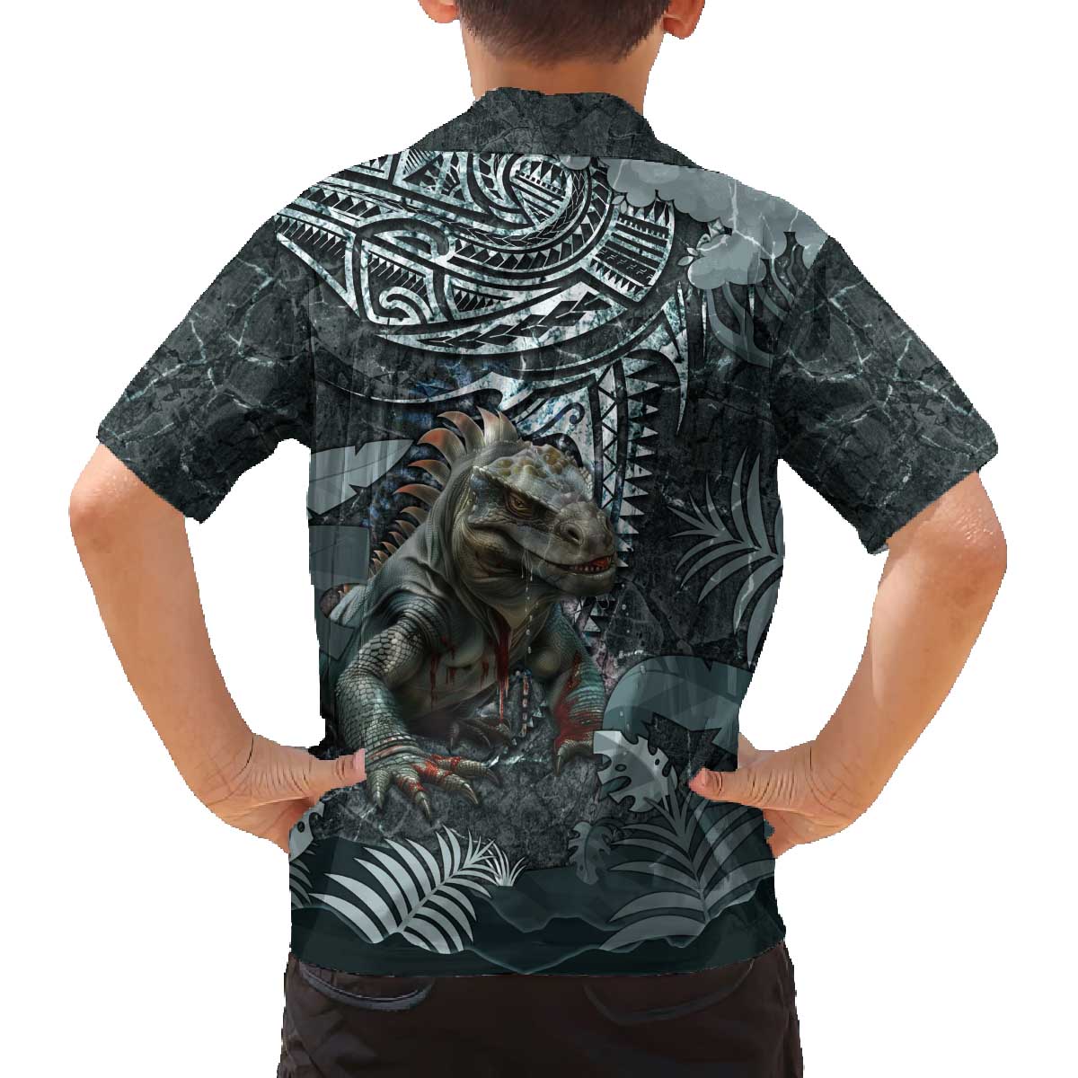 Hawaii Mo'o Lizard God Family Matching Off Shoulder Short Dress and Hawaiian Shirt Polynesian Style LT05 - Polynesian Pride