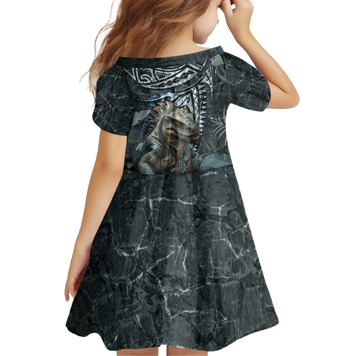 Hawaii Mo'o Lizard God Family Matching Off Shoulder Short Dress and Hawaiian Shirt Polynesian Style LT05 - Polynesian Pride