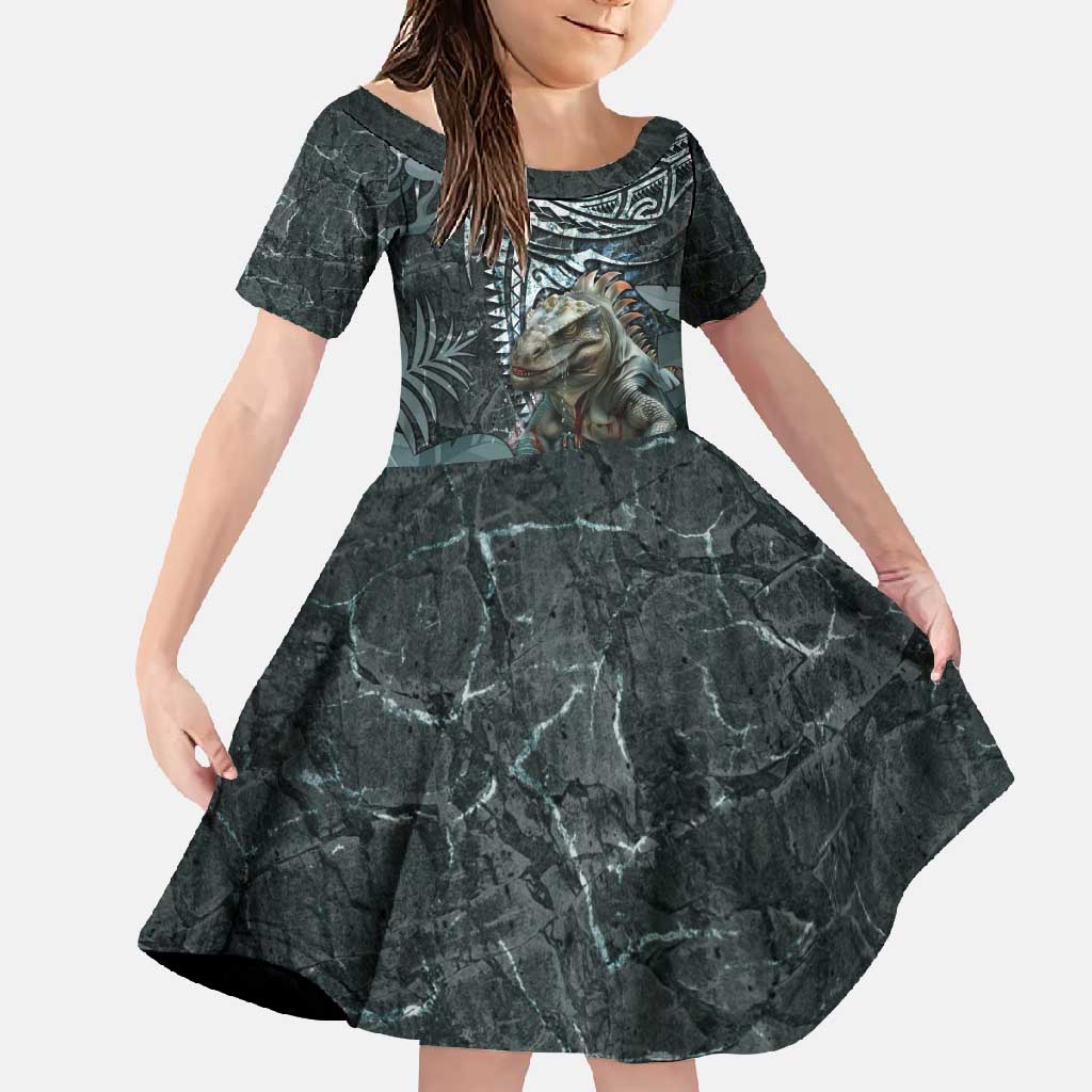 Hawaii Mo'o Lizard God Family Matching Summer Maxi Dress and Hawaiian Shirt Polynesian Style LT05 Daughter's Dress Green - Polynesian Pride