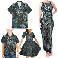 Hawaii Mo'o Lizard God Family Matching Tank Maxi Dress and Hawaiian Shirt Polynesian Style