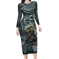Hawaii Mo'o Lizard God Long Sleeve Bodycon Dress Polynesian Style