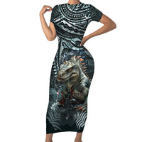 Hawaii Mo'o Lizard God Short Sleeve Bodycon Dress Polynesian Style LT05 Long Dress Green - Polynesian Pride
