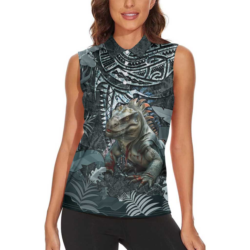 Hawaii Mo'o Lizard God Women Sleeveless Polo Shirt Polynesian Style