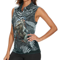 Hawaii Mo'o Lizard God Women Sleeveless Polo Shirt Polynesian Style