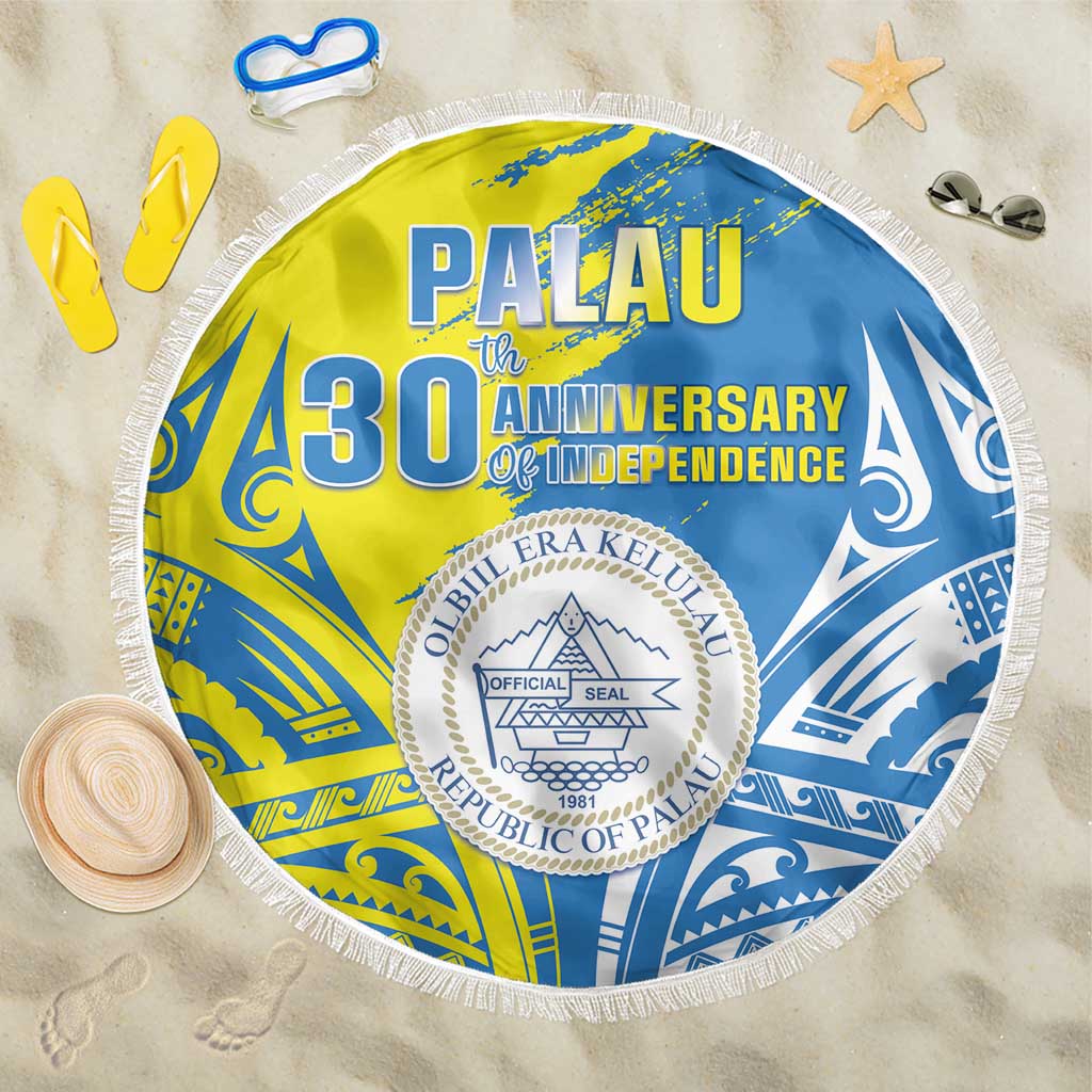 Palau Independence Day Beach Blanket Happy 30th Anniversary LT05 One Size 150cm Blue - Polynesian Pride