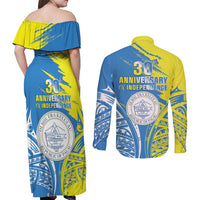 Palau Independence Day Couples Matching Off Shoulder Maxi Dress and Long Sleeve Button Shirt Happy 30th Anniversary