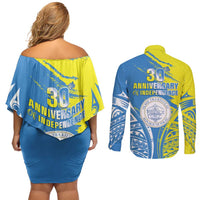 Palau Independence Day Couples Matching Off Shoulder Short Dress and Long Sleeve Button Shirt Happy 30th Anniversary