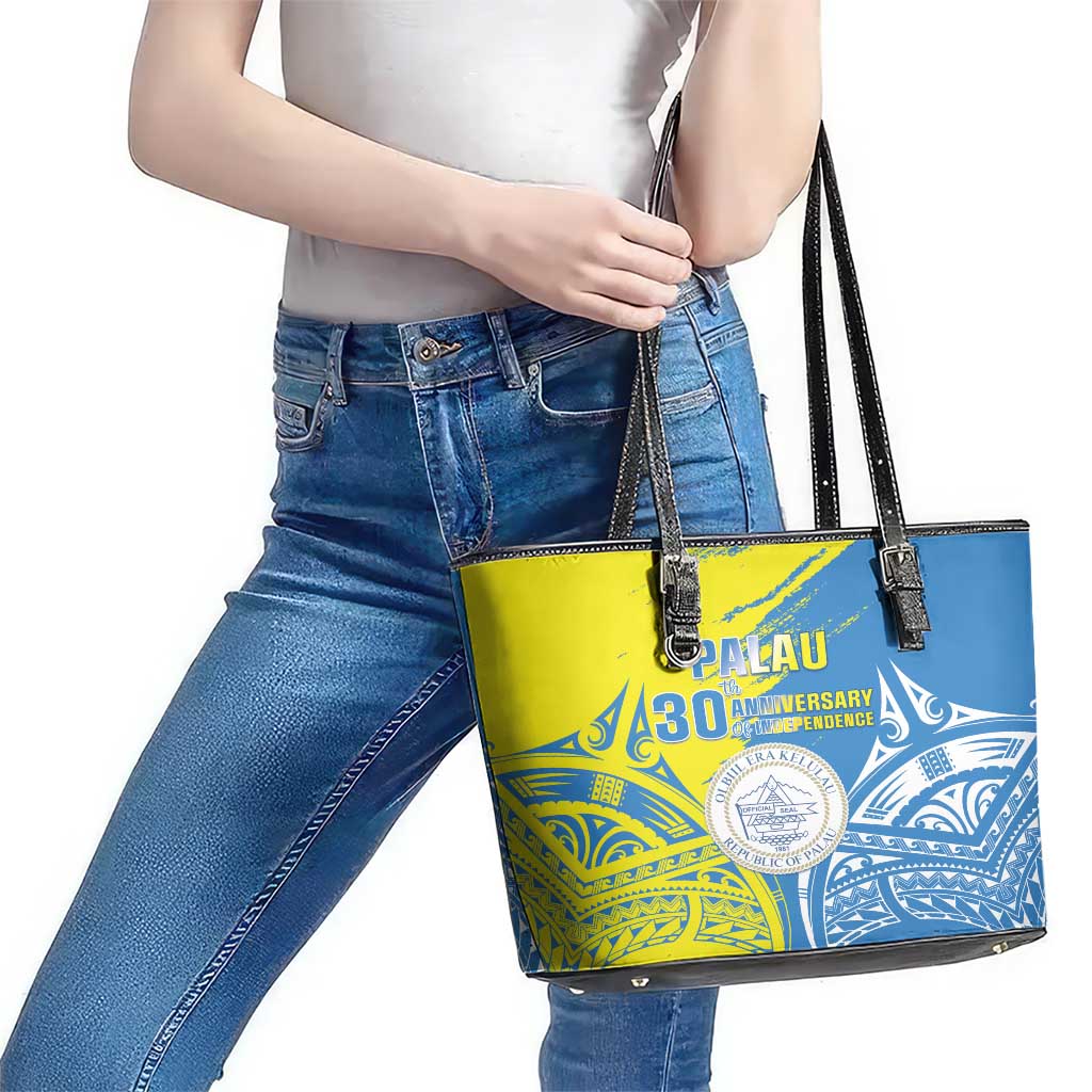 Palau Independence Day Leather Tote Bag Happy 30th Anniversary