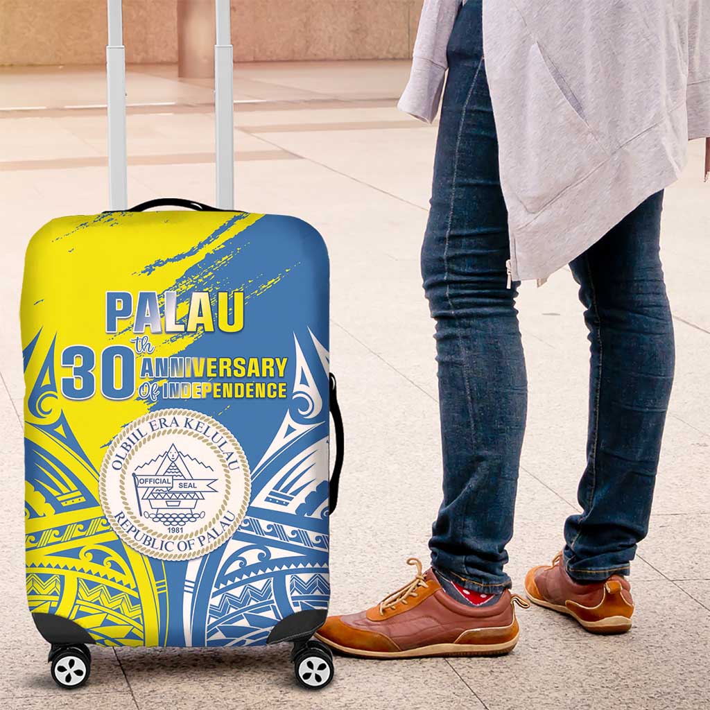 Palau Independence Day Luggage Cover Happy 30th Anniversary LT05 Blue - Polynesian Pride