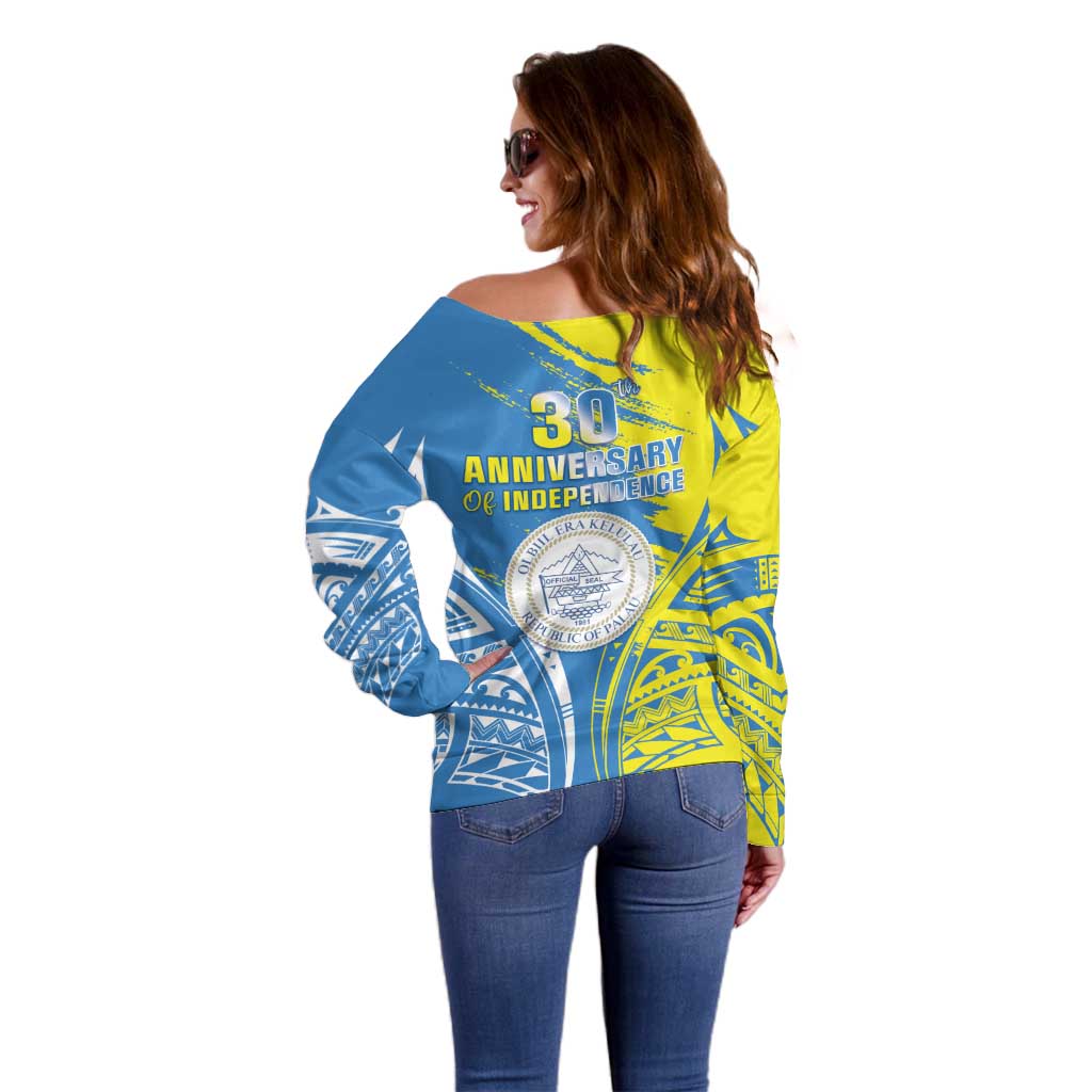 Palau Independence Day Off Shoulder Sweater Happy 30th Anniversary