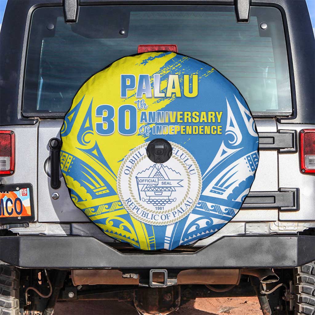 Palau Independence Day Spare Tire Cover Happy 30th Anniversary LT05 Blue - Polynesian Pride