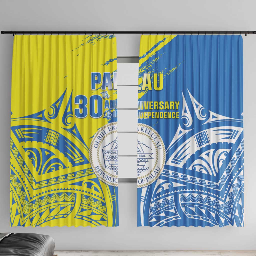 Palau Independence Day Window Curtain Happy 30th Anniversary LT05 With Hooks Blue - Polynesian Pride
