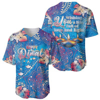 Happy Diwali Festival Baseball Jersey Diya Lamp Rangoli With Polynesian Pattern