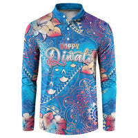 Happy Diwali Festival Button Sweatshirt Diya Lamp Rangoli With Polynesian Pattern