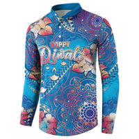 Happy Diwali Festival Button Sweatshirt Diya Lamp Rangoli With Polynesian Pattern