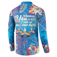 Happy Diwali Festival Button Sweatshirt Diya Lamp Rangoli With Polynesian Pattern