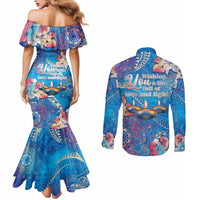 Happy Diwali Festival Couples Matching Mermaid Dress and Long Sleeve Button Shirt Diya Lamp Rangoli With Polynesian Pattern