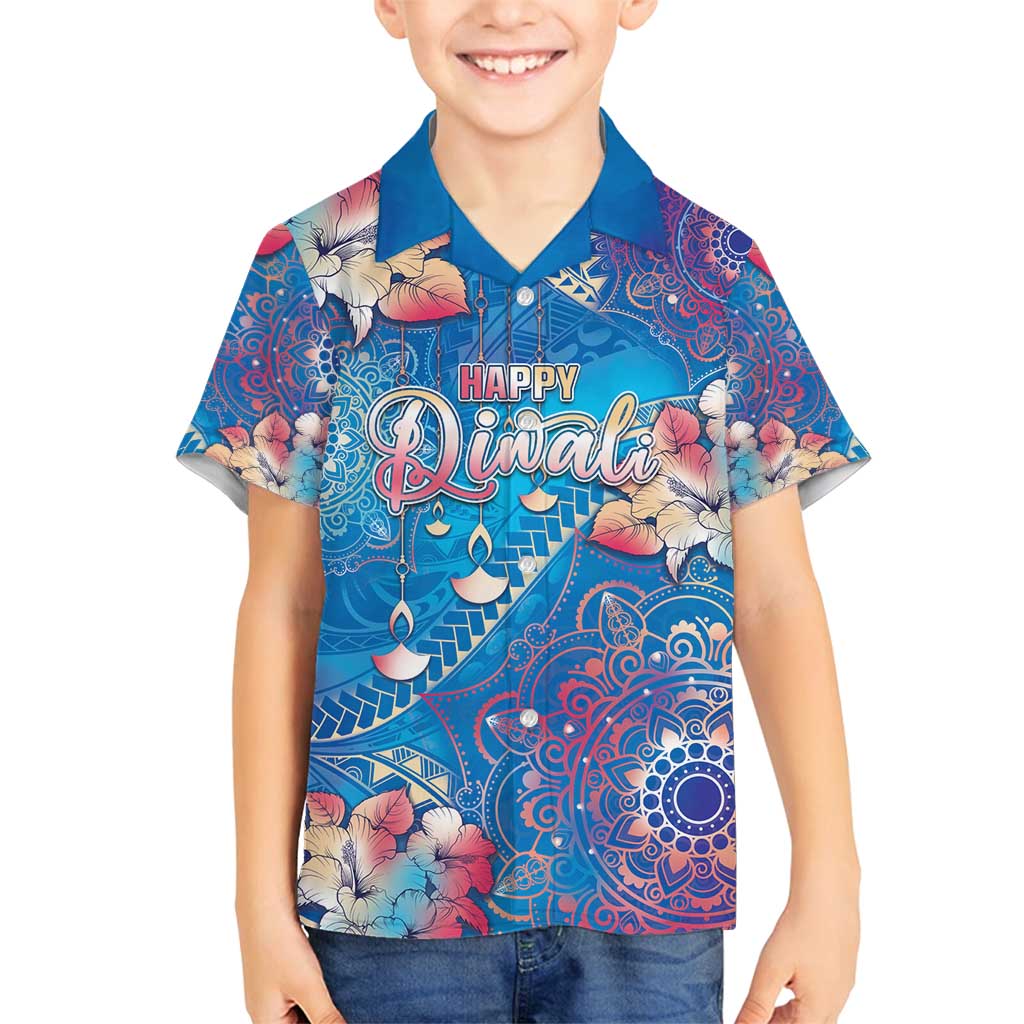 Happy Diwali Festival Family Matching Tank Maxi Dress and Hawaiian Shirt Diya Lamp Rangoli With Polynesian Pattern