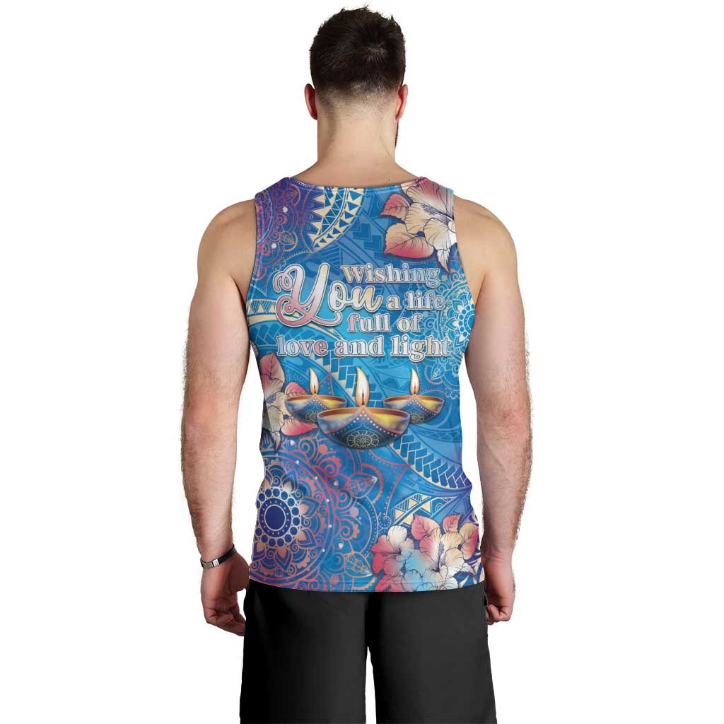 Happy Diwali Festival Men Tank Top Diya Lamp Rangoli With Polynesian Pattern