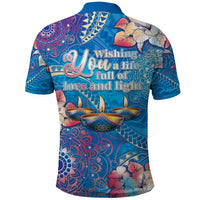 Happy Diwali Festival Polo Shirt Diya Lamp Rangoli With Polynesian Pattern