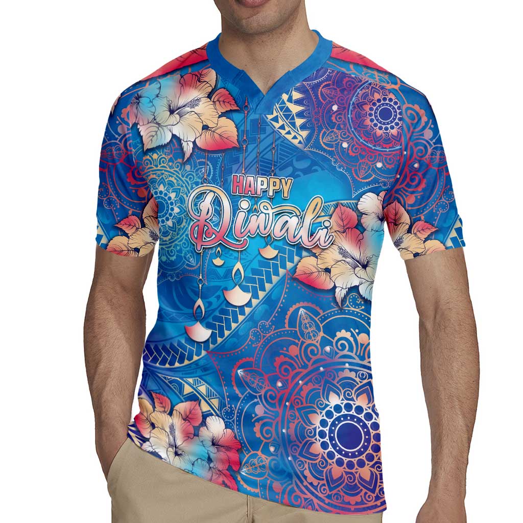 Happy Diwali Festival Rugby Jersey Diya Lamp Rangoli With Polynesian Pattern