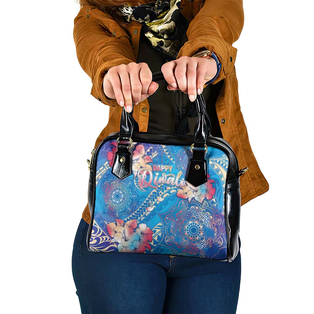 Happy Diwali Festival Shoulder Handbag Diya Lamp Rangoli With Polynesian Pattern LT05 One Size Blue - Polynesian Pride