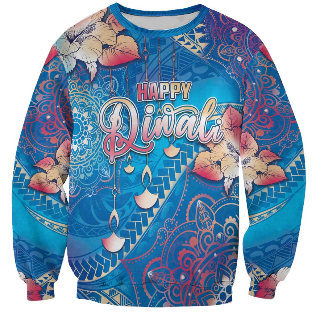 Happy Diwali Festival Sweatshirt Diya Lamp Rangoli With Polynesian Pattern