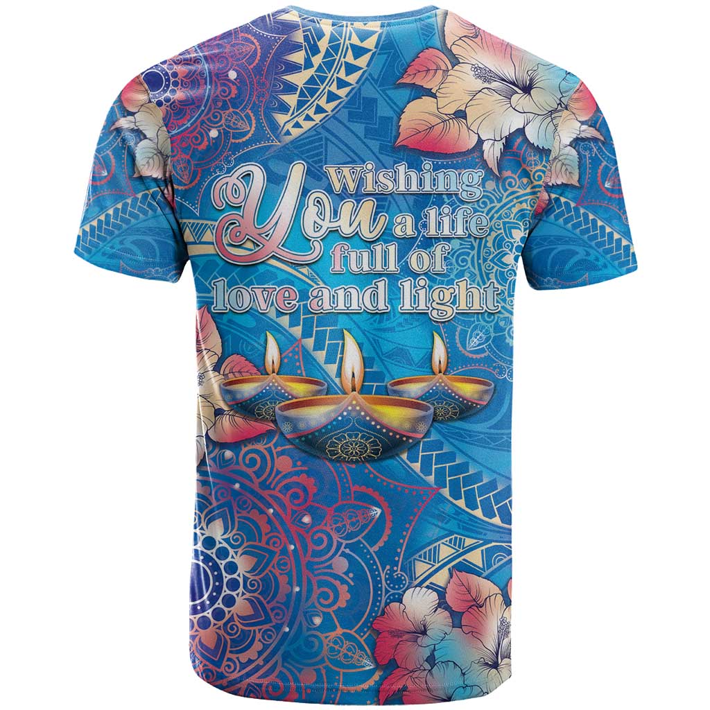 Happy Diwali Festival T Shirt Diya Lamp Rangoli With Polynesian Pattern
