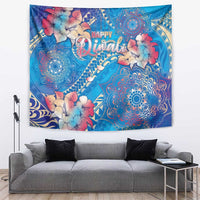 Happy Diwali Festival Tapestry Diya Lamp Rangoli With Polynesian Pattern