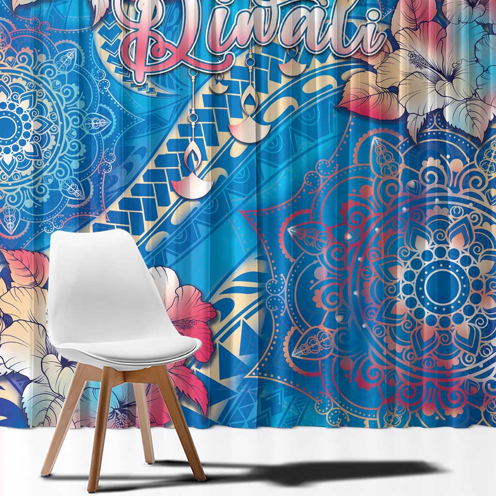 Happy Diwali Festival Window Curtain Diya Lamp Rangoli With Polynesian Pattern