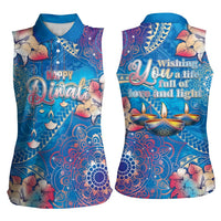 Happy Diwali Festival Women Sleeveless Polo Shirt Diya Lamp Rangoli With Polynesian Pattern