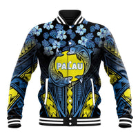 Personalised Palau Baseball Jacket Polynesian Dolphin Tropical Hibiscus Style