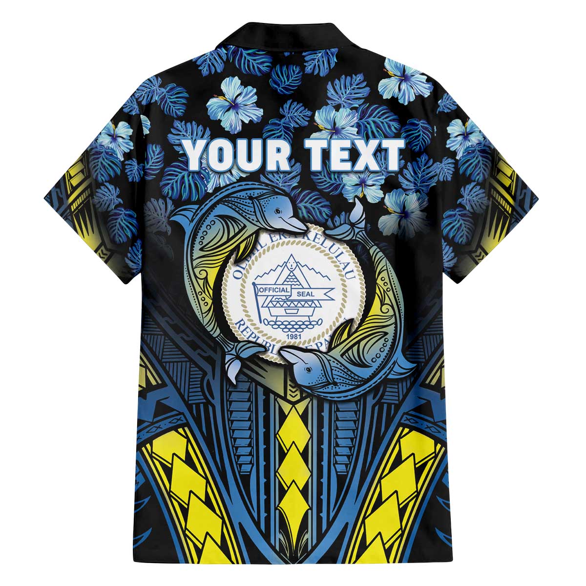 Personalised Palau Family Matching Puletasi and Hawaiian Shirt Polynesian Dolphin Tropical Hibiscus Style