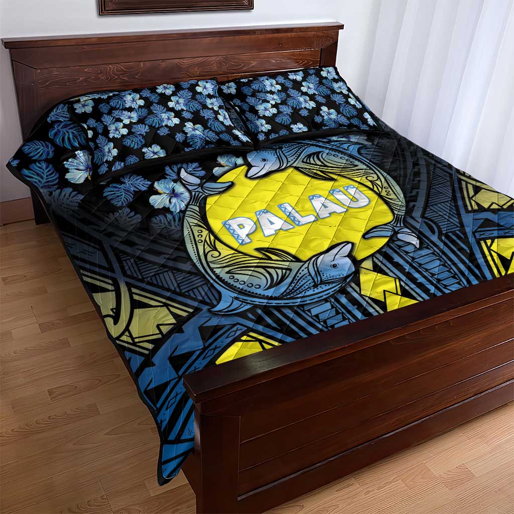 Palau Quilt Bed Set Polynesian Dolphin Tropical Hibiscus Style