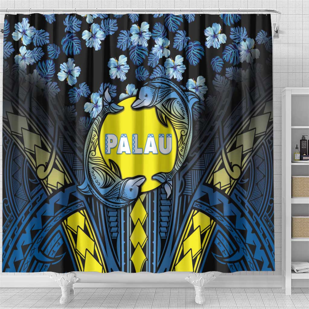 Palau Shower Curtain Polynesian Dolphin Tropical Hibiscus Style