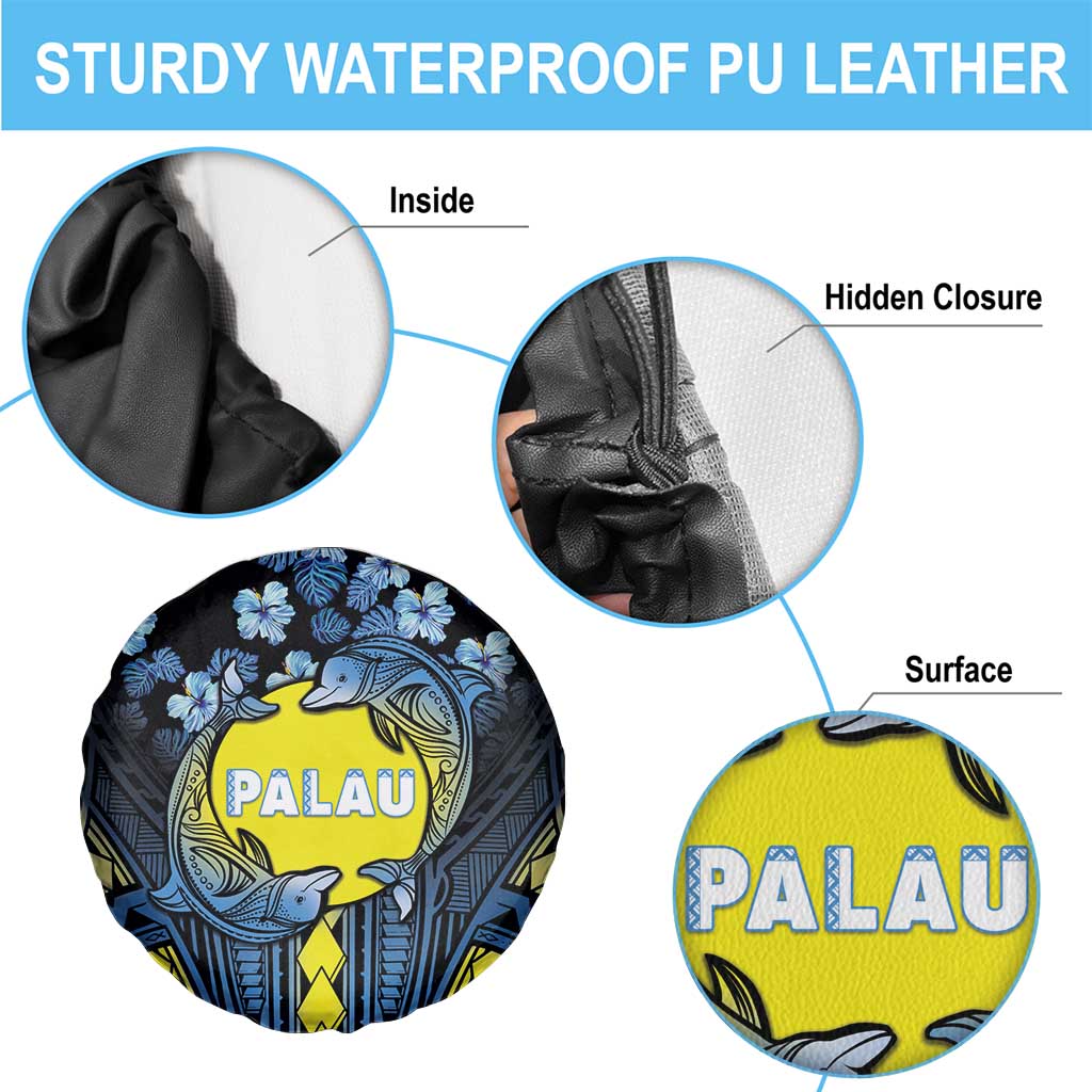 Palau Spare Tire Cover Polynesian Dolphin Tropical Hibiscus Style