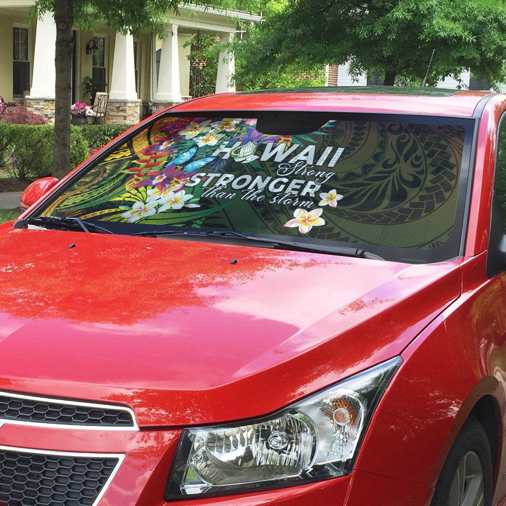 Hawaii Strong Auto Sun Shade Polynesian Tribal Tropical Flowers